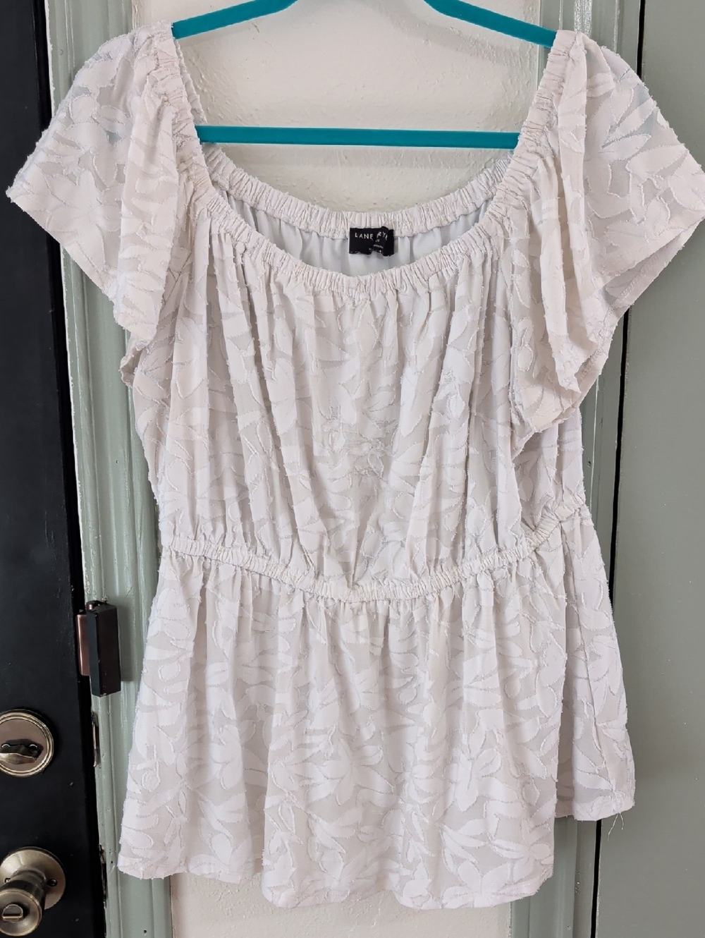 Lane Bryant White Floral  Peasant Blouse